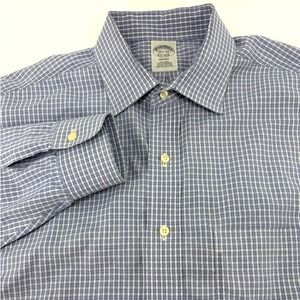 Brooks Brothers Regent Fit Blue White Gingham Check Dress Shirt Mens 16 1/2 34